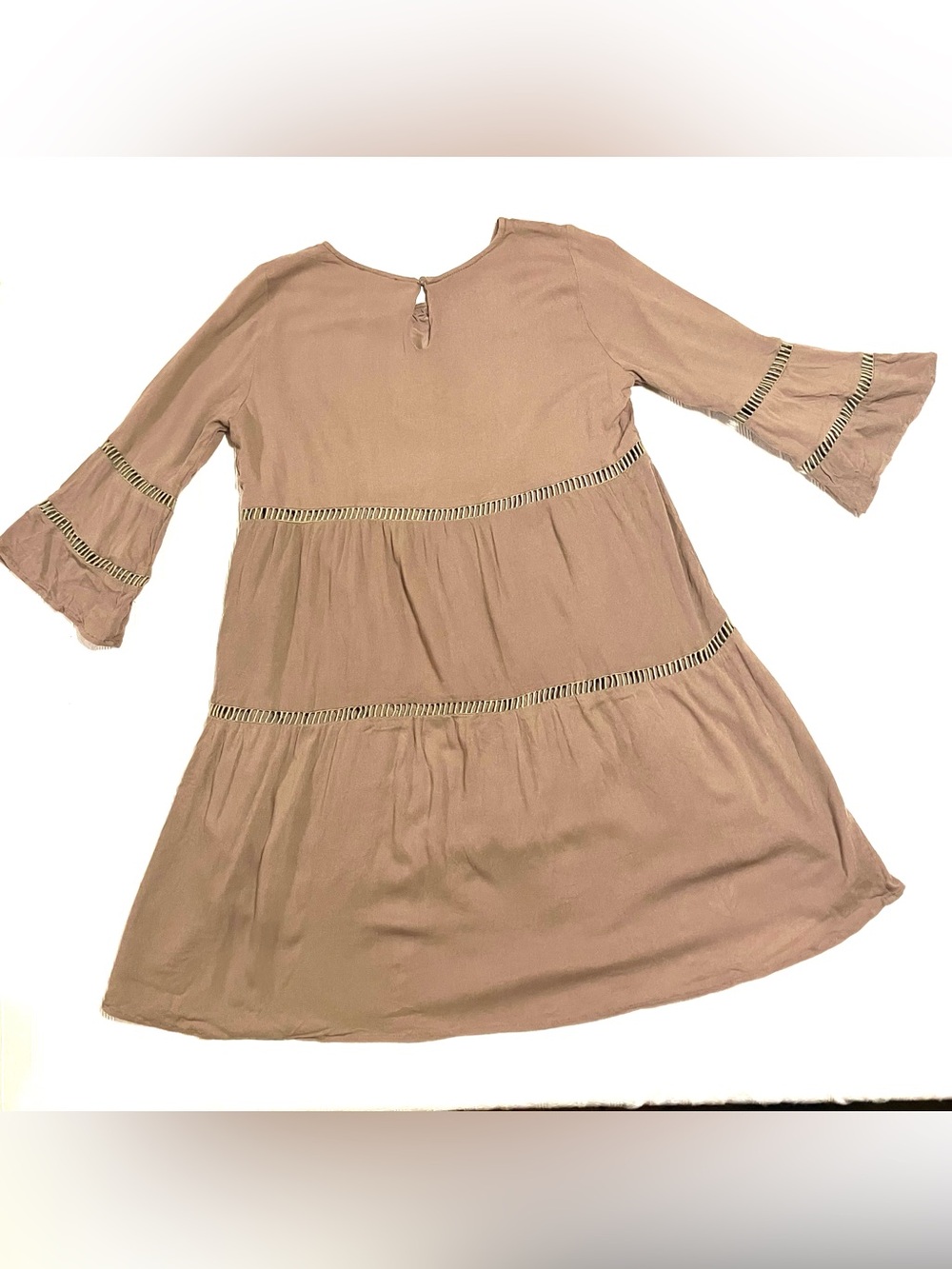ODDY Bohemian Taupe Embroidered Floral Mini Dress - Size Medium - Picture 3 of 4